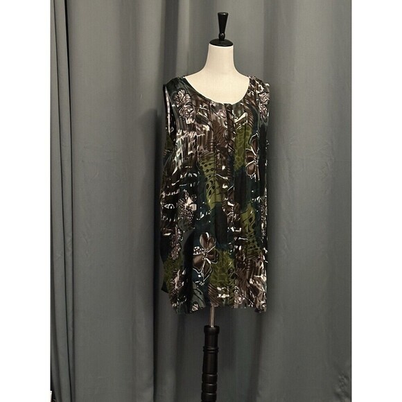 ROMAN'S BLOUSE ladies size 26W Blue And Green  floral sleeveless crinkle - Picture 1 of 6